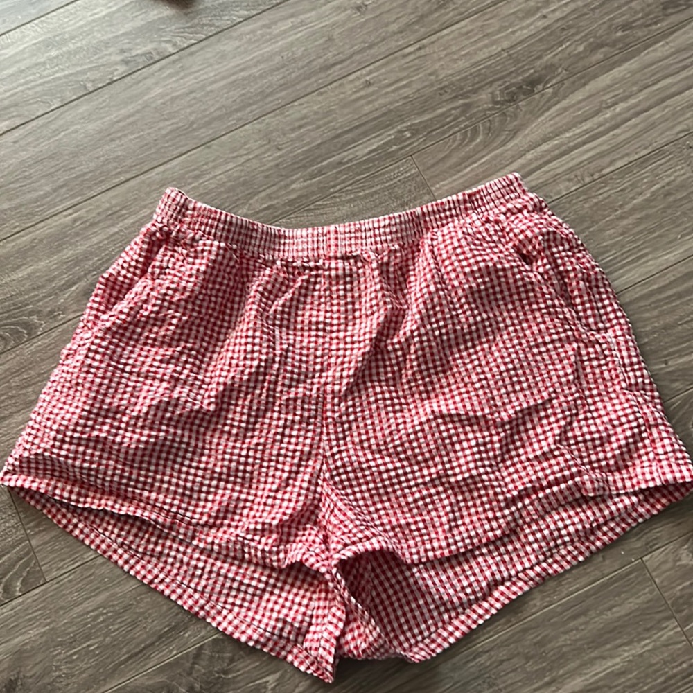 Red and white small checkered shorts